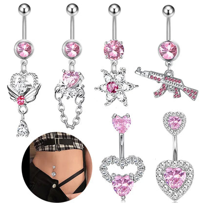 Heart-Shaped Navel Ring – 14G Water Drop Belly Button Piercing Jewelry