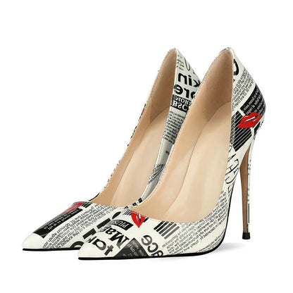 Graffiti Print Pointed Toe Stiletto Heels