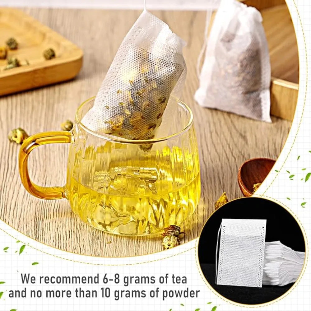Disposable Tea Filter Bags – Empty Drawstring Paper Pouches for Loose Tea, Herbs & Coffee (100–1000PCS)