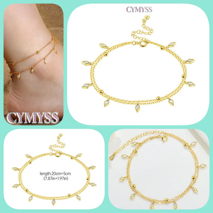 925 Sterling Silver Double-Layer Anklet – Exquisite Zircon Heart Chain Jewelry