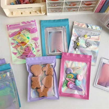 10pcs Holographic Smell-Proof Mylar Bags – Resealable Ziplock Pouches