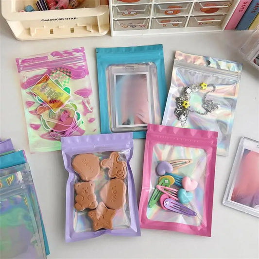 10pcs Holographic Smell-Proof Mylar Bags – Resealable Ziplock Pouches
