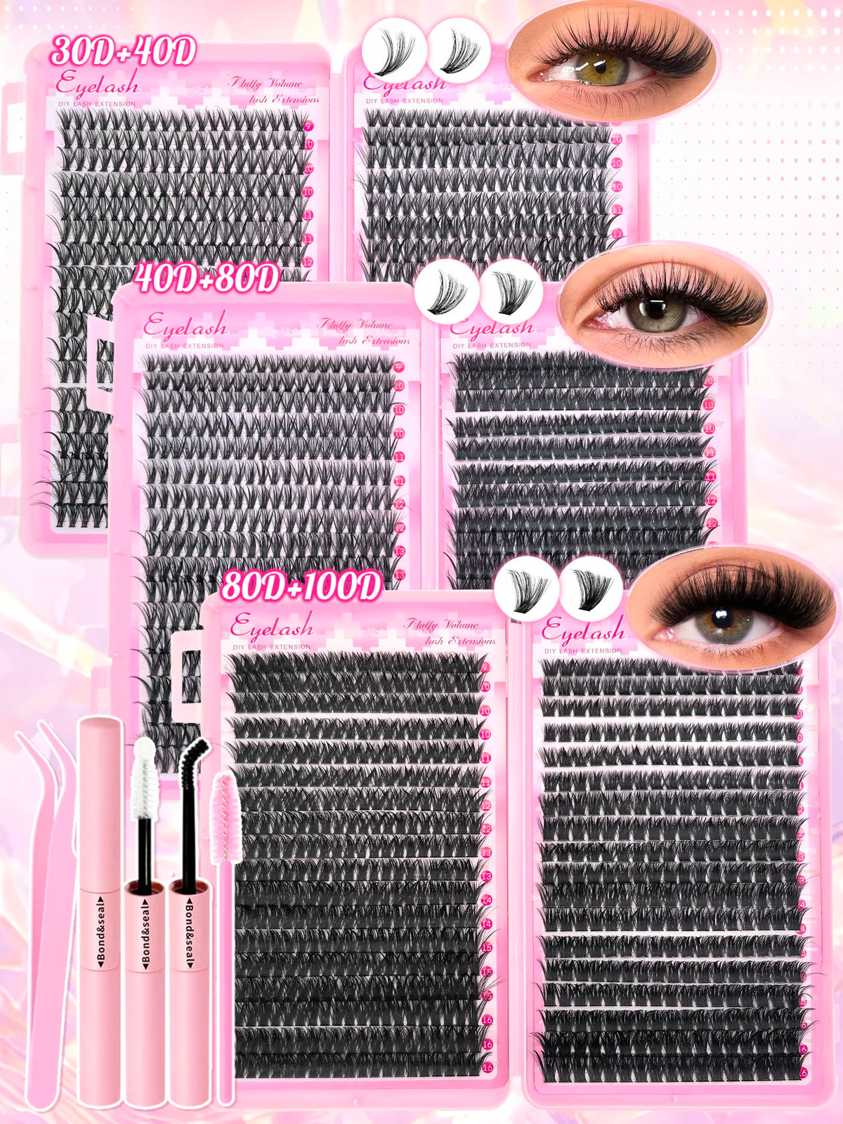 DIY Lash Extension Kit – 720pcs Individual Lash Clusters with Bond & Seal