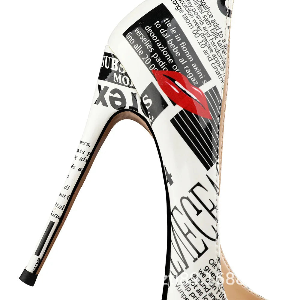Graffiti Print Pointed Toe Stiletto Heels