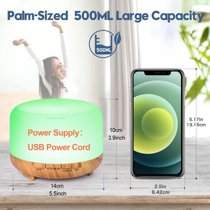 500ml Aromatherapy Oil Diffuser with 6-Bottle Essential Oil Set – Relaxing LED Aroma Humidifier