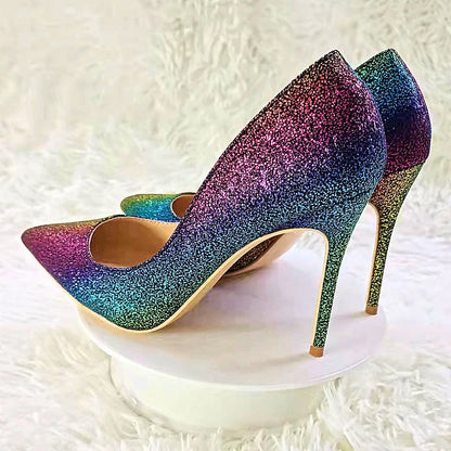 Gradient Glitter Pointed Toe High Heel Pumps
