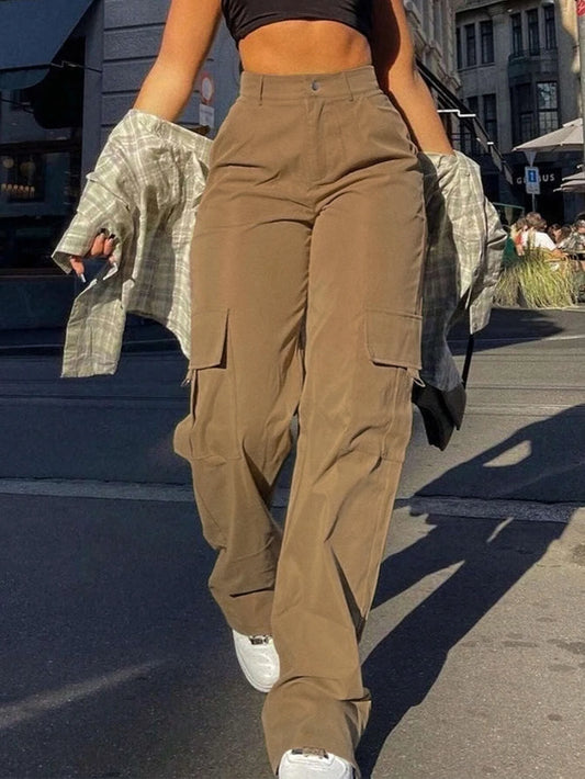 High-Waist Cargo Pants – Street Fashion Pocket Trousers for Women