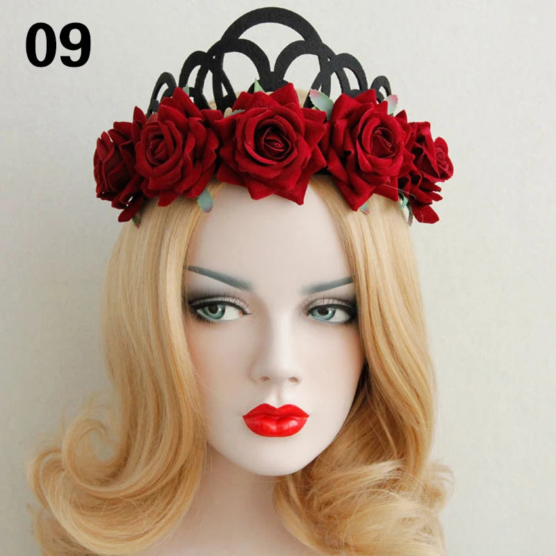 Vintage Gothic Rose Crown – Black Witch Headband Tiara
