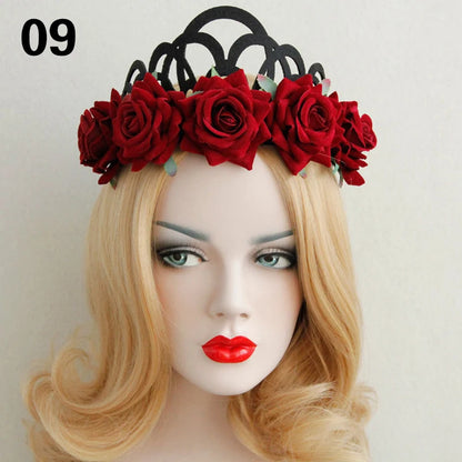 Vintage Gothic Rose Crown – Black Witch Headband Tiara