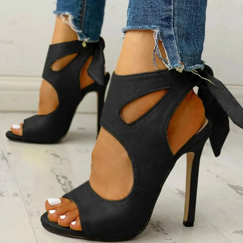 Lace-Up Peep Toe Ankle Strap High Heels