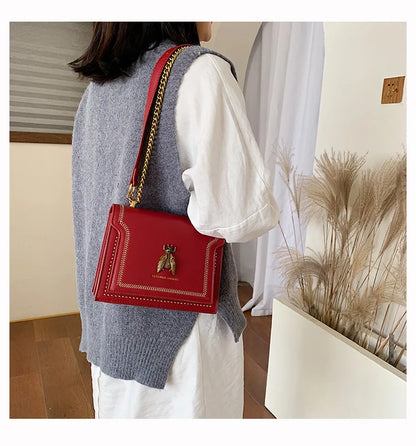 Luxury Bee Design Crossbody Handbag – Elegant Square Shoulder Bag