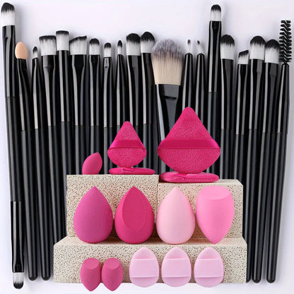 8/20-Piece Eye Makeup Brush Set – With Optional Sponges & Puffs