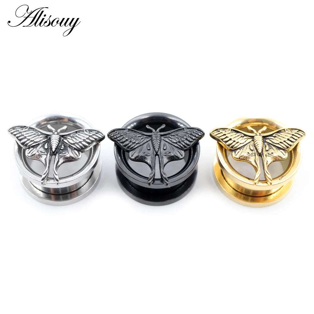 Stainless Steel Butterfly Thread Ear Tunnels – Plug & Stretcher Jewelry (1PC)