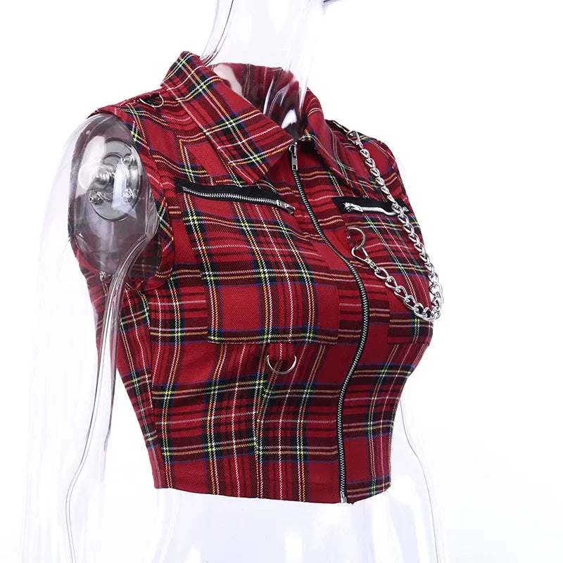 Plaid Punk Chain Crop Camisole Top