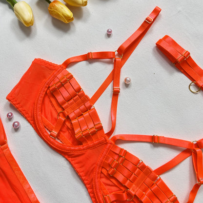5-Piece Hollow Lingerie Set – Sensual Open Bra & Brief Outfit