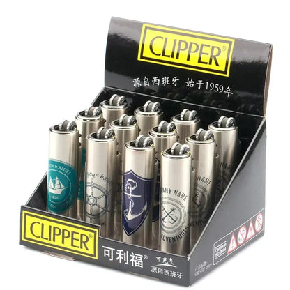 Metal Clipper-Style Butane Lighter – Sand Wheel Igniter (12-Pack)