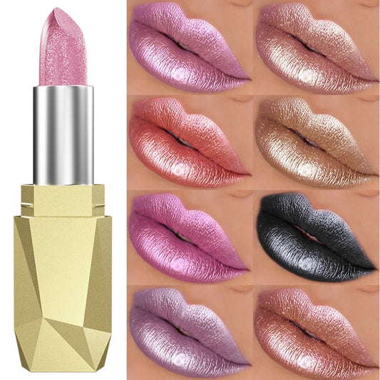 19-Color Glitter Lipstick Collection – Hydrating, Sparkling Metallic Lip Tints