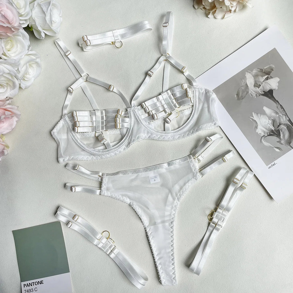 5-Piece Hollow Lingerie Set – Sensual Open Bra & Brief Outfit
