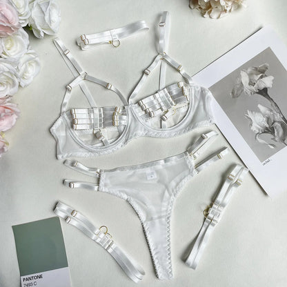 5-Piece Hollow Lingerie Set – Sensual Open Bra & Brief Outfit