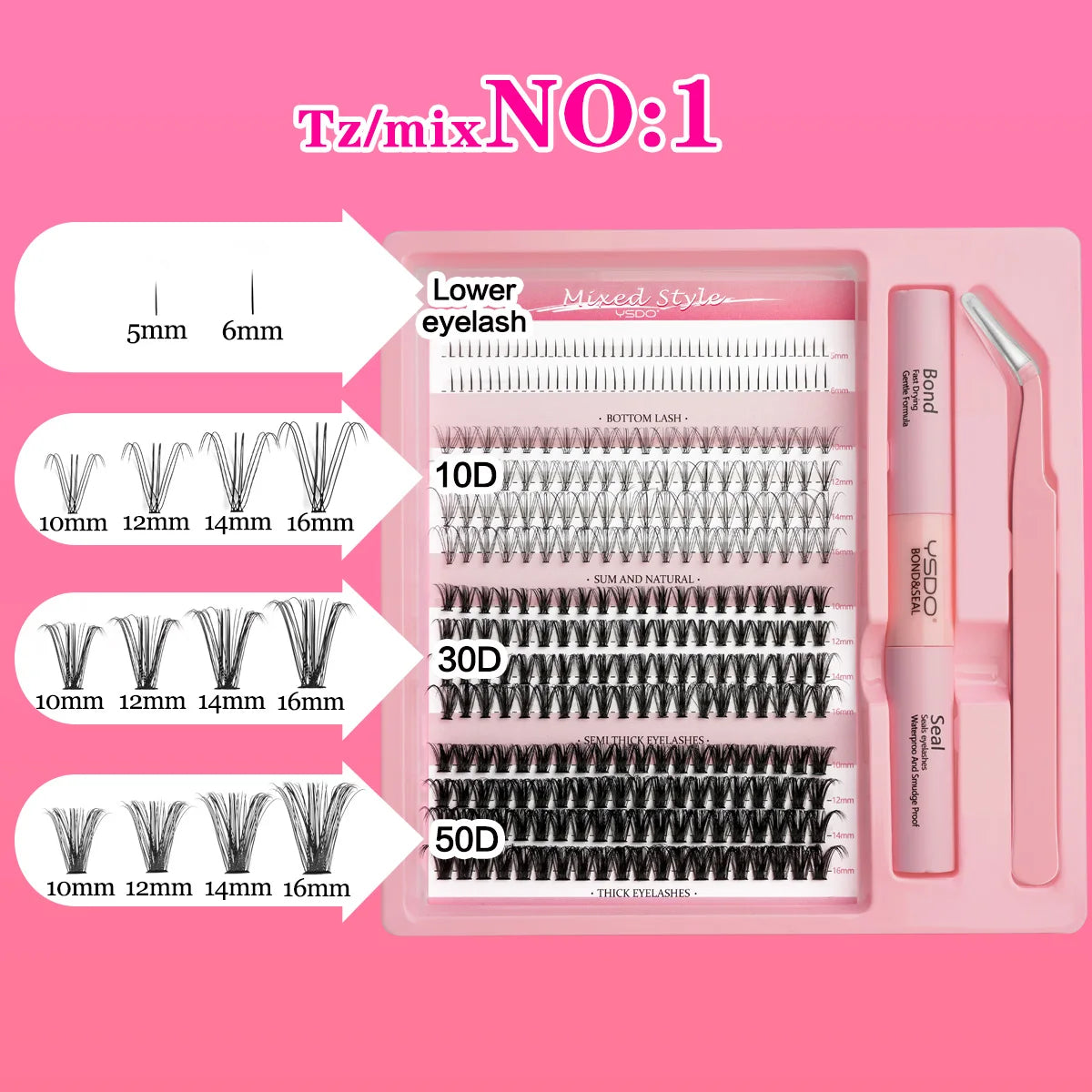 DIY Lash Cluster Extension Kit – Bond, Seal & Applicator Set (5–16mm)