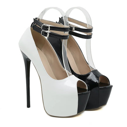 Double Buckle Platform Peep Toe High Heels