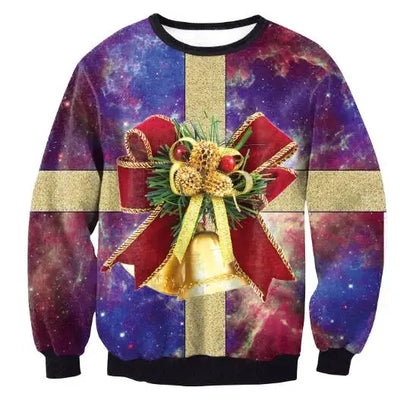 Ugly Christmas Sweater – Funny Santa & Elf Holiday Print Pullover