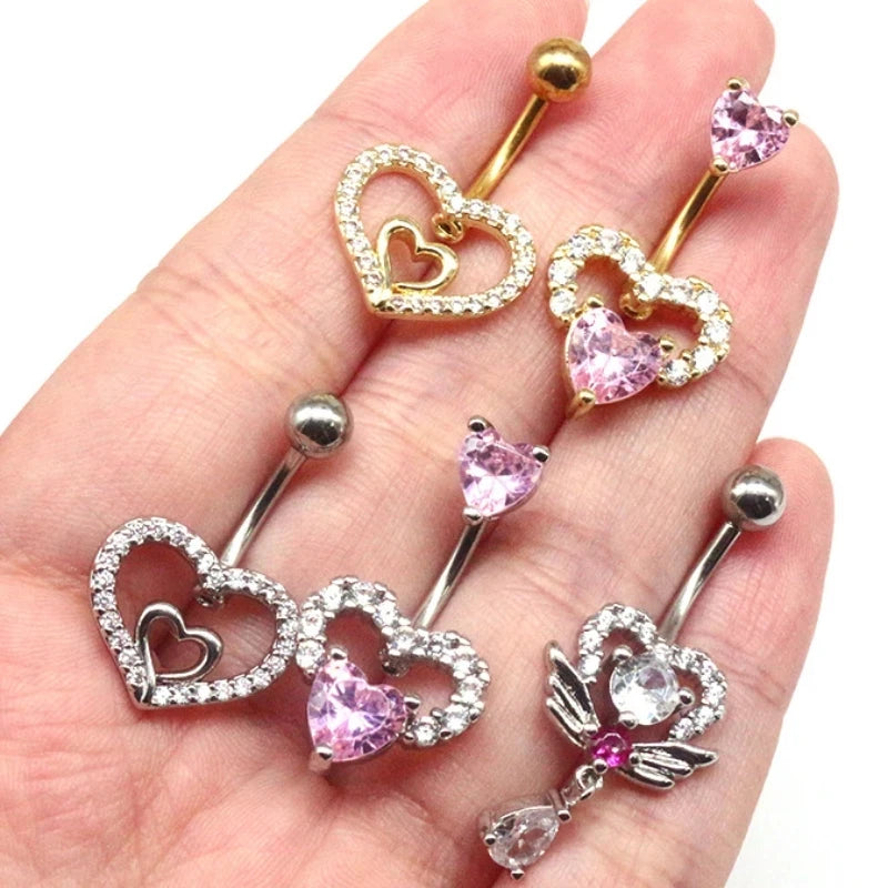 Heart-Shaped Navel Ring – Water Drop Belly Button Piercing Jewelry (14G)