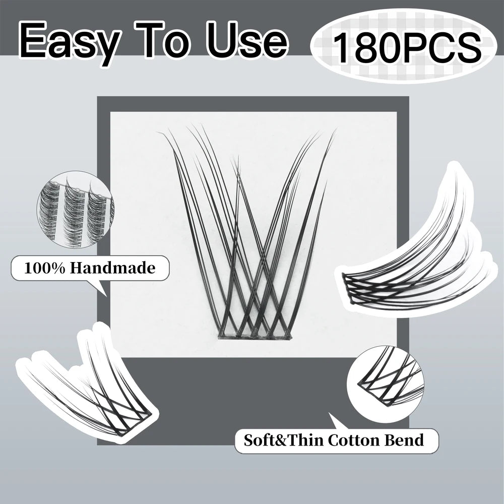 10 Rows Wispy Individual Cluster Lashes – CC Curl (12mm)