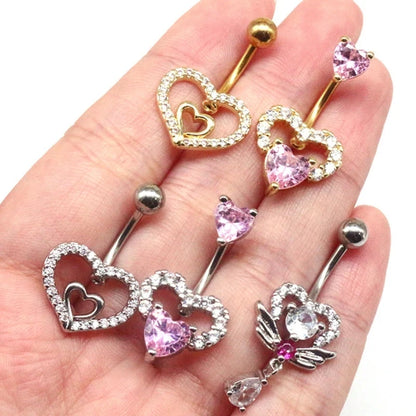 Heart-Shaped Navel Ring – Water Drop Belly Button Piercing Jewelry (14G)