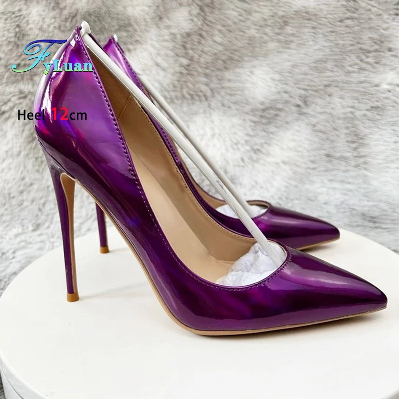 Holographic Purple Stiletto Pumps