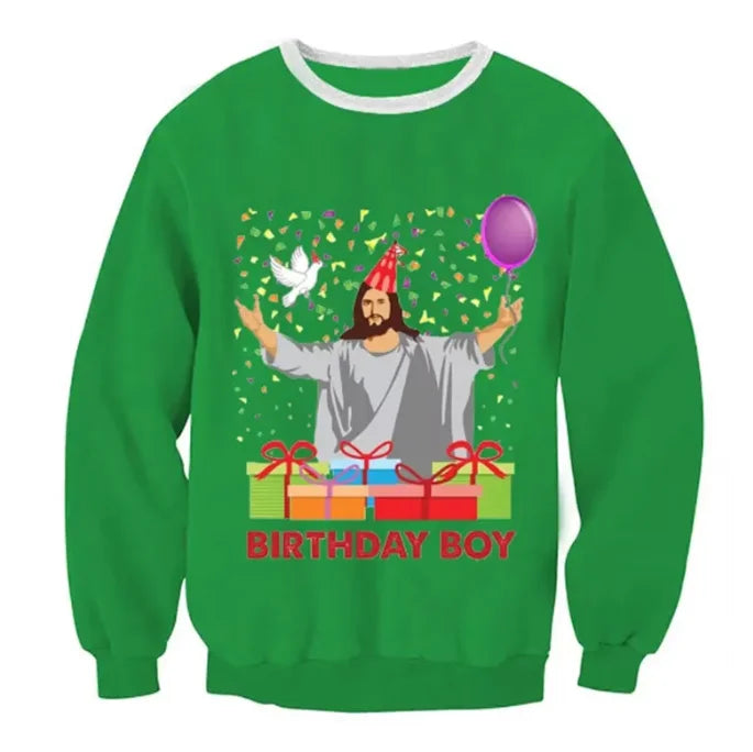 Ugly Christmas Sweater – Funny Santa & Elf Holiday Print Pullover