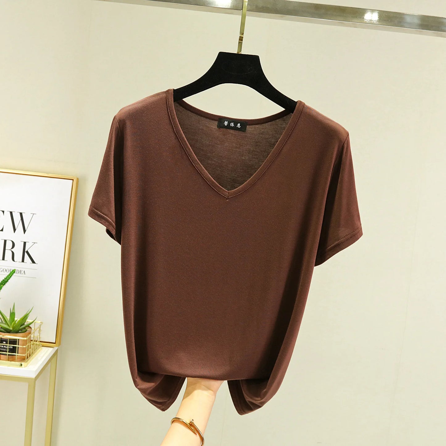 Women's Modal V-Neck Loose Fit T-Shirt