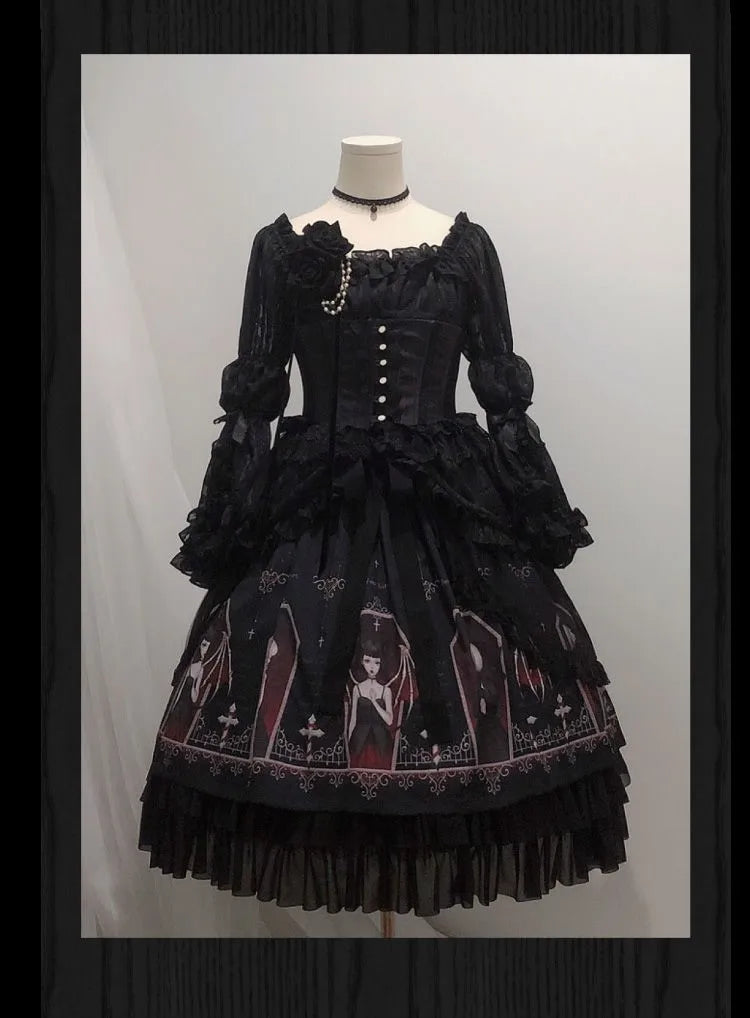 Dark Gothic Devil Print Lolita Dress