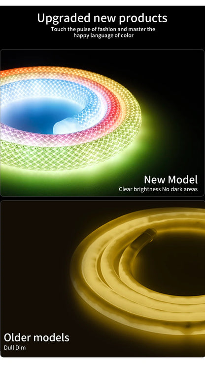 WS2812B / WS2811 5V Round Neon LED Strip – 360° RGBIC Flexible Silicone Tape, 50 LEDs/m, IP67 Waterproof