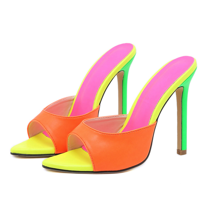 Pointed Toe Mule High Heel Sandals