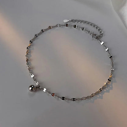 Minimalist Silver Bead Anklet – Women’s Summer Beach Flat Chain Bracelet