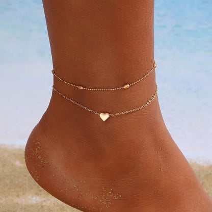 5-Piece Bohemian Pendant Anklet Set – Butterfly, Star, Heart & Pearl Accents