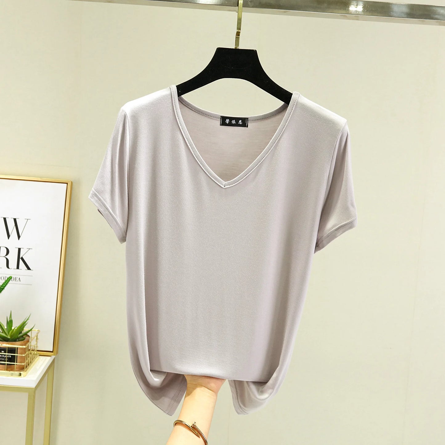 Women's Modal V-Neck Loose Fit T-Shirt
