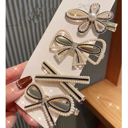 Handmade Pearl & Rhinestone Hairpin Set – Elegant Barrettes for Women