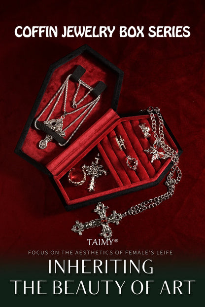 Gothic Velvet Coffin Jewelry Box – Customizable Ring & Necklace Display Case
