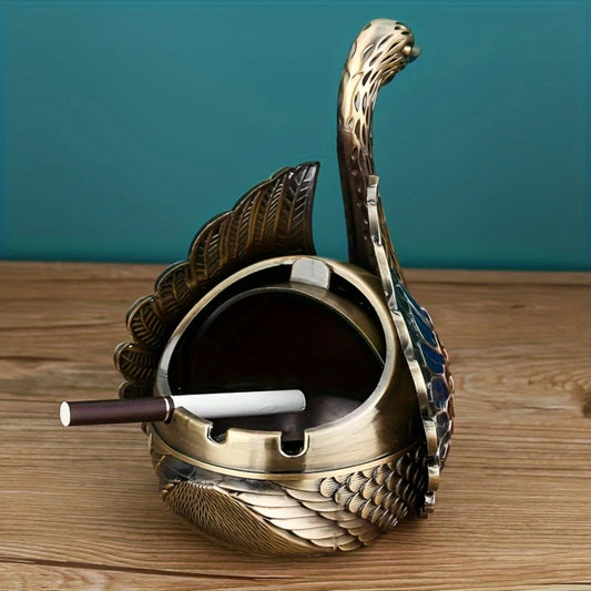 Elegant Round Swan-Shaped Decorative Tray with Lid – Durable Zinc Alloy Organizer