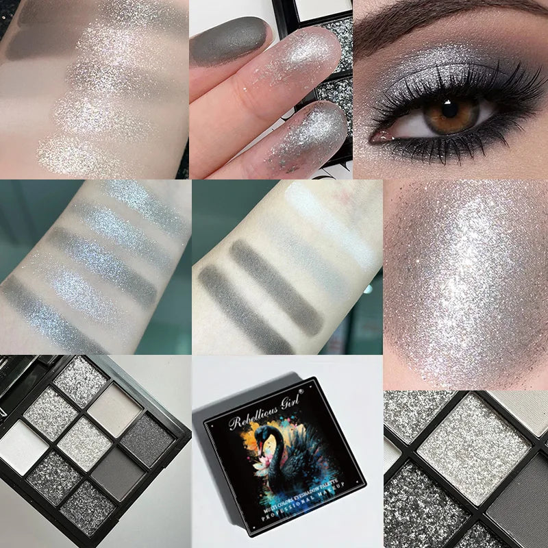 9-Grid Eyeshadow Palette – Glitter, Pearlescent, Matte & Shimmer Finishes