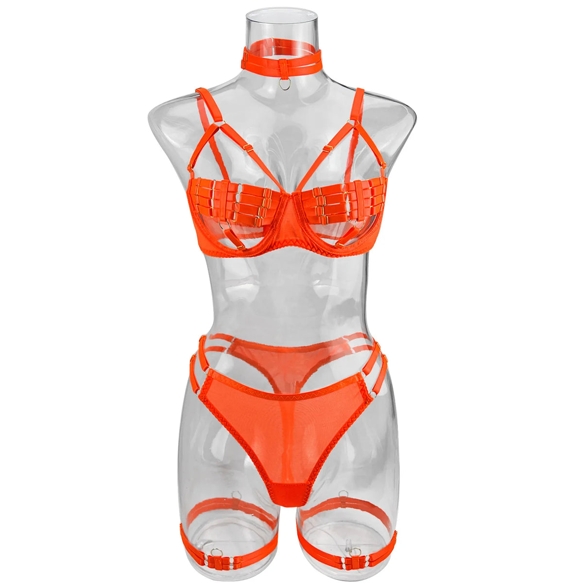 5-Piece Hollow Lingerie Set – Sensual Open Bra & Brief Outfit