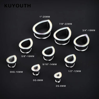 Shell Ear Gauges &amp; Tunnels – Water Drop Stainless Steel Expanders (2PCS)