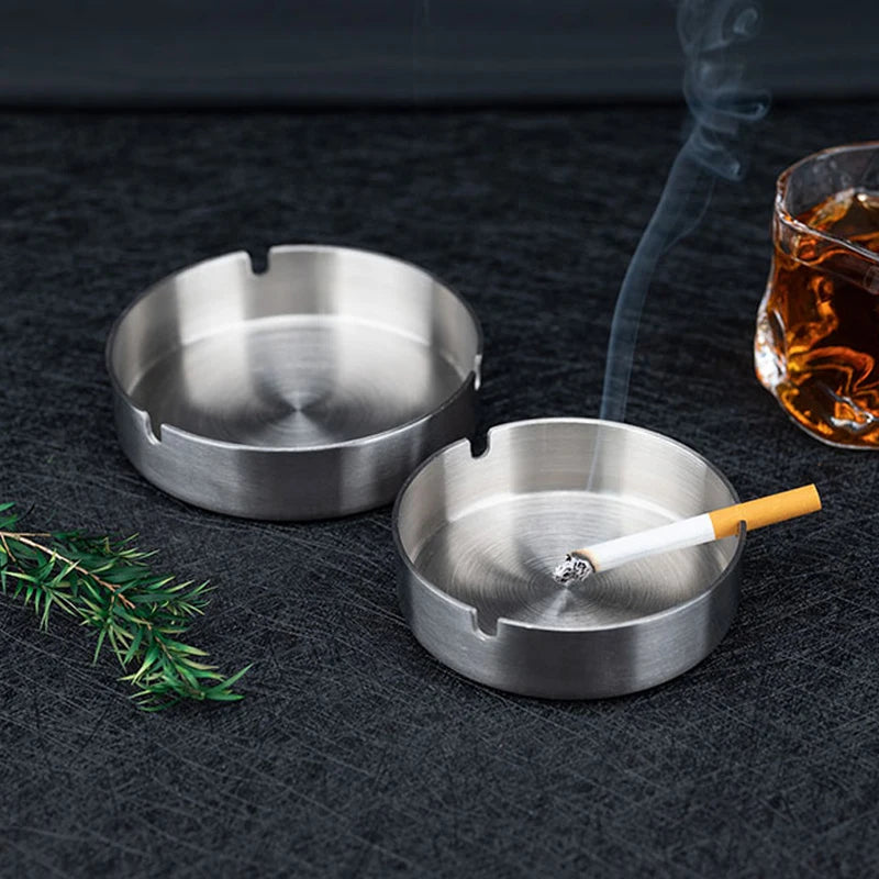 Tabletop Stainless Steel Ashtray – Modern Silver Design with Slot