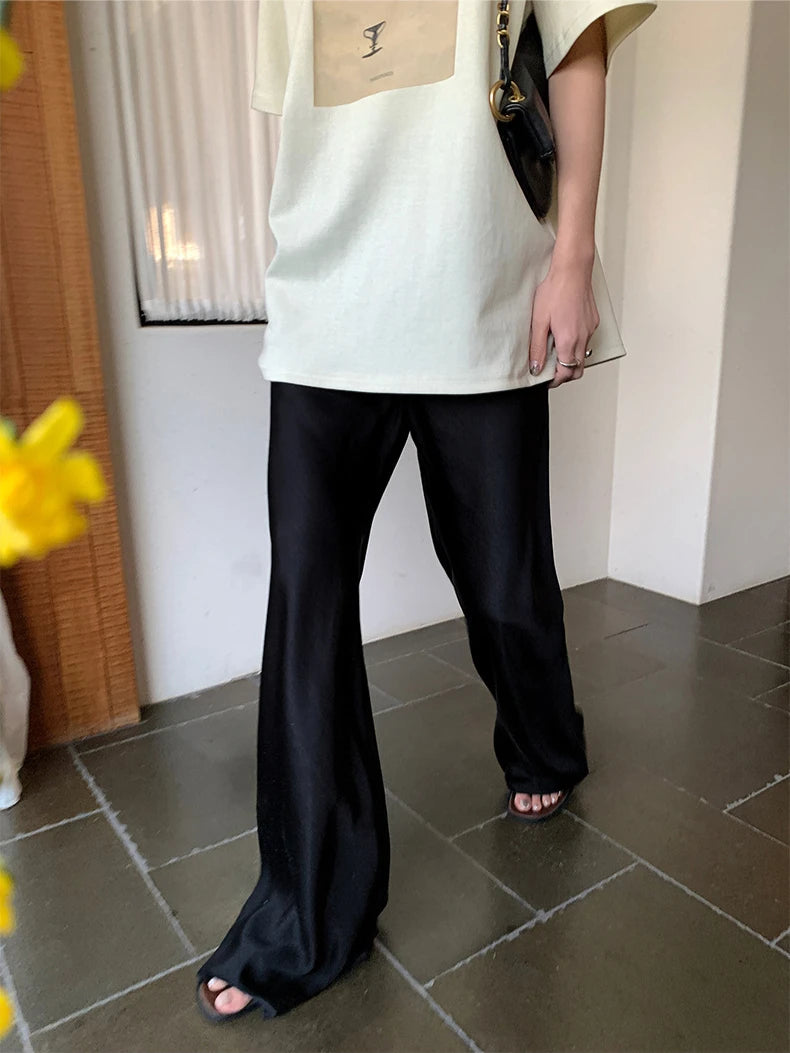 Satin Wide-Leg Pants – Elegant Korean Fashion Summer Trousers