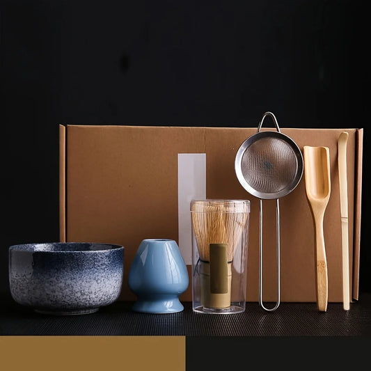 6PCS Japanese-Style Matcha Tea Set – Bowl, Spoon, Whisk, Sieve, and Accessories
