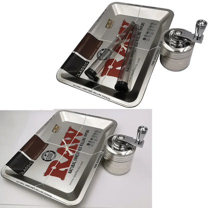 40mm Herb Grinder & Metal Rolling Tray Kit – 7x5 inch Portable Spice & Herb Tool Set