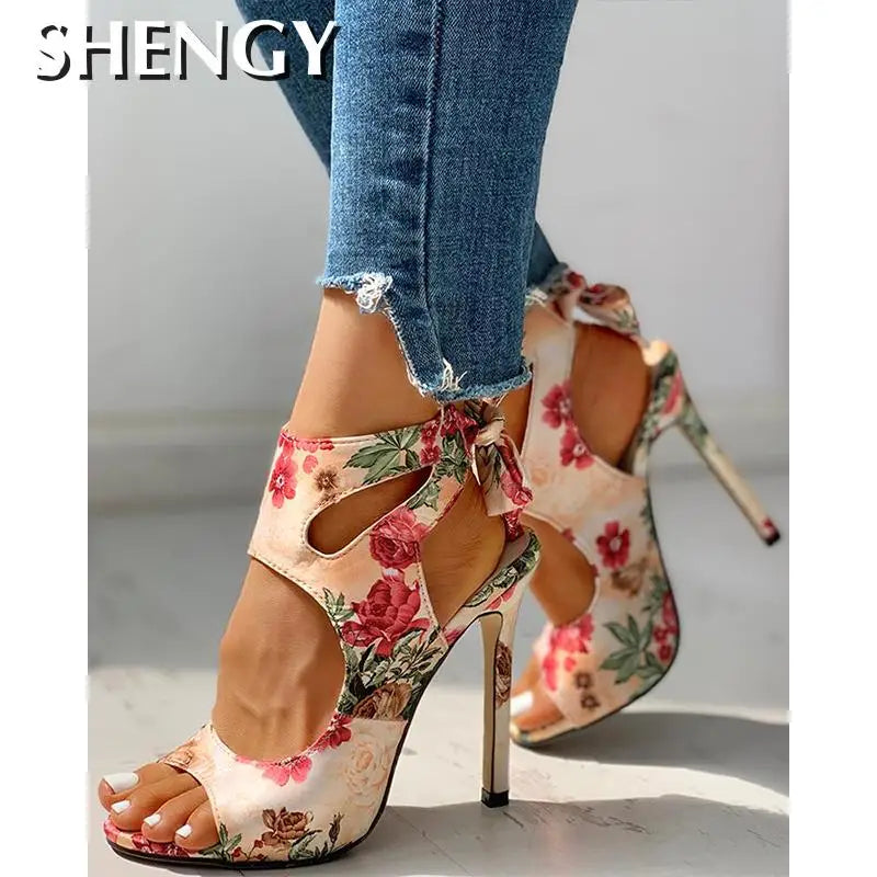 Lace-Up Peep Toe Ankle Strap High Heels