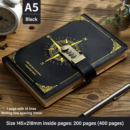 A5 Retro Password Lock Notebook – 200 Sheets Creative Thickened Diary & Stationery
